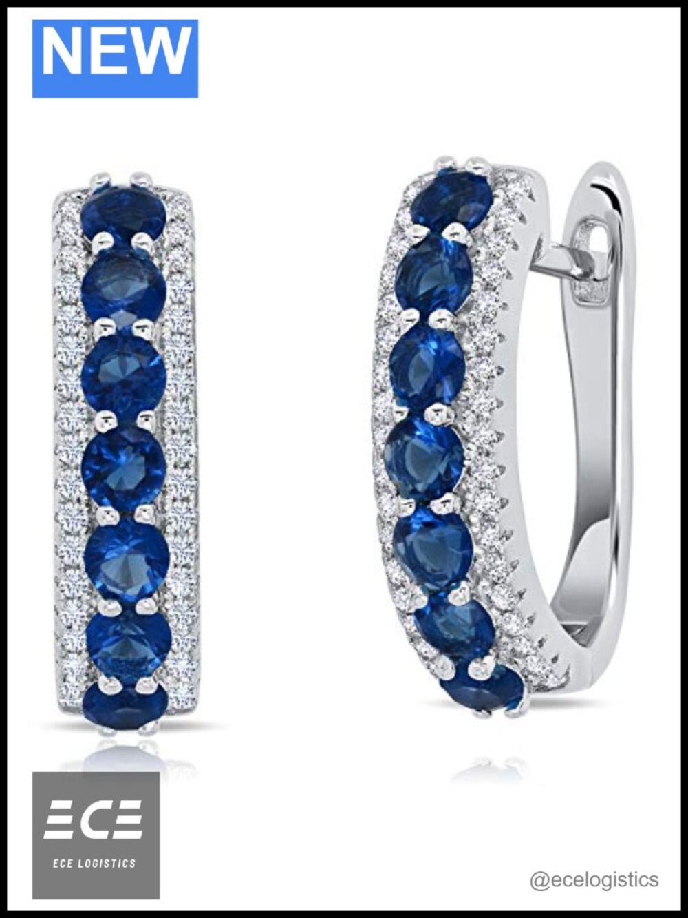 925 Sterling Silver Simulated Sapphire Hoop Earrings for Women 0.75 Inch